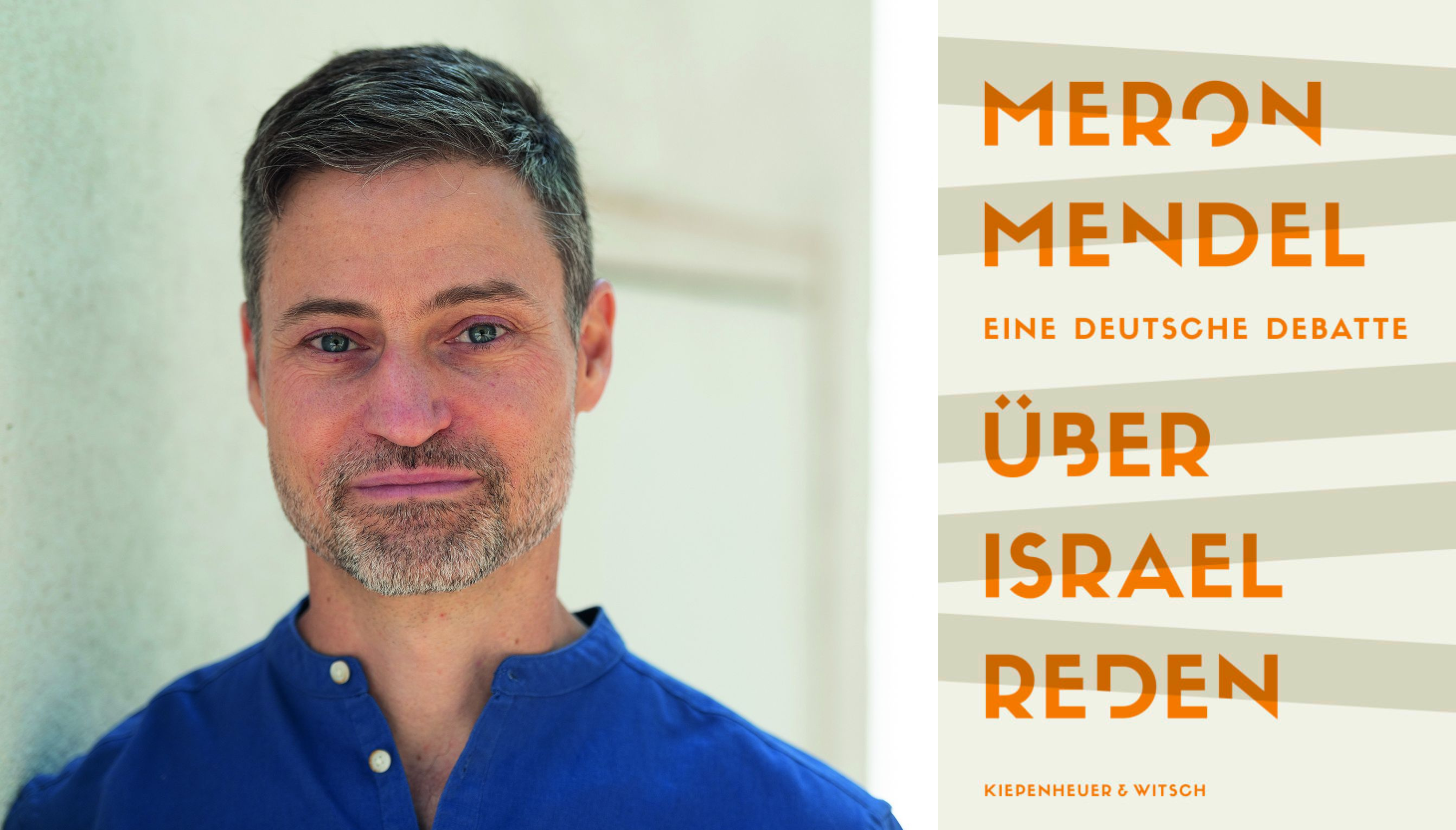 Collage mit einem Porträt von Meron Mendel und seinem Buch "Über Israel reden"