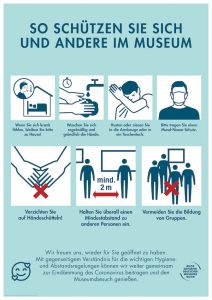 Plakat zum richtigen im Verhalten im Museum. Bereitgestellt vom Deutschen Museumsbund.