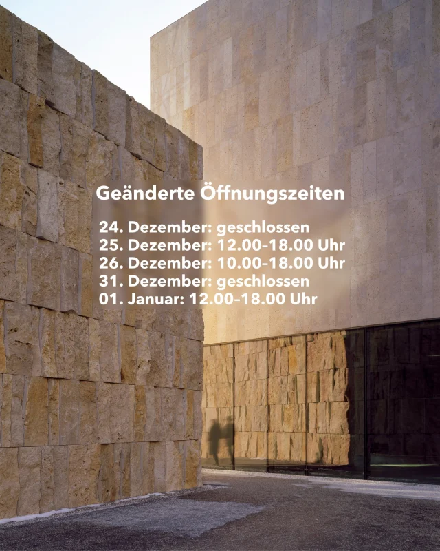 Unsere geänderten Öffnungszeiten über die Feiertage:

24. Dezember: geschlossen
25. Dezember: 12.00–18.00 Uhr
26. Dezember: 10.00–18.00 Uhr
31. Dezember: geschlossen
01. Januar: 12.00–18.00 Uhr

An allen anderen Tagen haben wir wie gewöhnlich geöffnet. Wir freuen uns auf euren Besuch!

Foto: Roland Halbe
